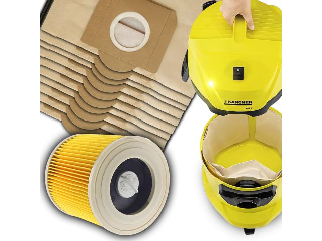 10x WORKI + FILTR DO ODKURZACZA KARCHER WD2 WD3 MV3 PAPIEROWE 2-WARSTWOWE